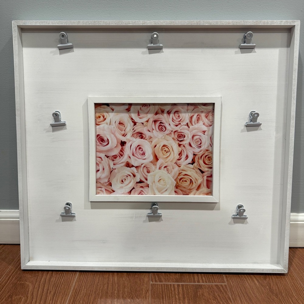 Square Collage Photo Frame Wall Decor Display with Clips Modern White‎